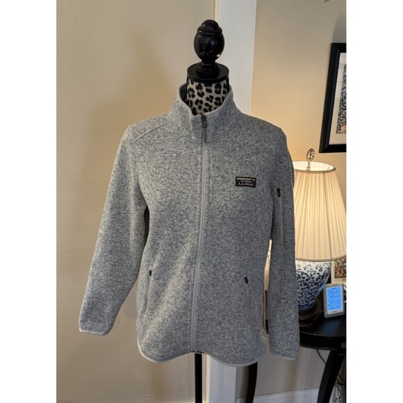 LL Bean Jacket Womens Large Petite Gray Fleece Zip Outdoors Windbreaker Hiking - Picture 2 of 10